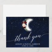 Hemelse bruiloft maan sterren bloemenkalligrafie bedankkaart (Voorkant / Achterkant)