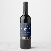 Hemelse bruiloft Maan Sterren Lichten Bloemen Wijn Etiket (Voorkant)