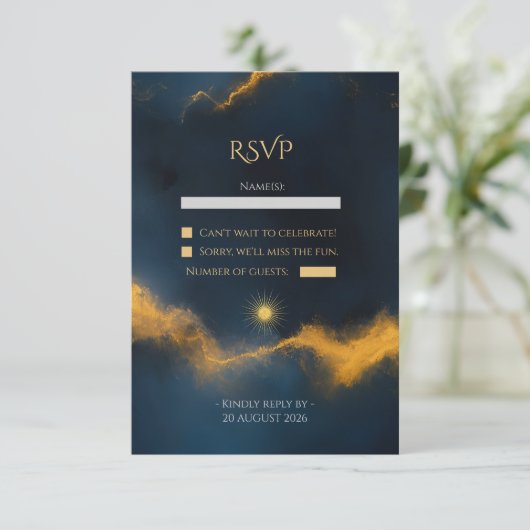 Hemelse bruiloft - Midnight Blue Sterrennacht RSVP Kaartje (Staand voorkant)