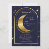 Hemelse bruiloft Midnight Stars Moon Gold Kaart (Voorkant)