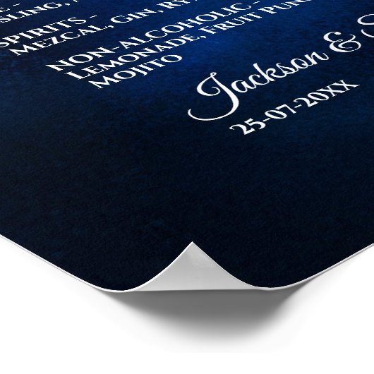Hemelse bruiloft Volle Blauwe Maan & Sterren menu Poster (Hoek)