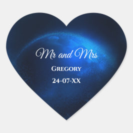 Hemelse bruiloft Volle Blauwe Maan & Sterren Midde Hart Sticker