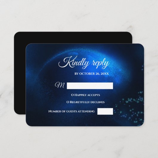 Hemelse bruiloft Volle Blauwe Maan & Sterren Midde RSVP Kaartje (Voorkant / Achterkant)