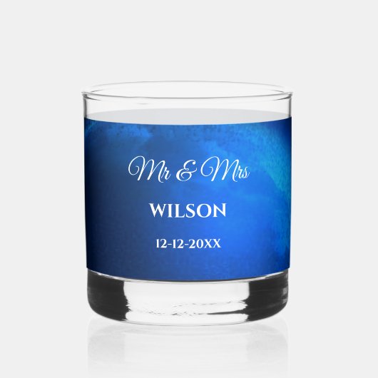 Hemelse bruiloft Volle Blauwe Maan & Sterren Midde Whisky Glas (Links)