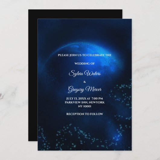 Hemelse bruiloft Volle Maan & Sterren Midnight bla Kaart (Voorkant / Achterkant)