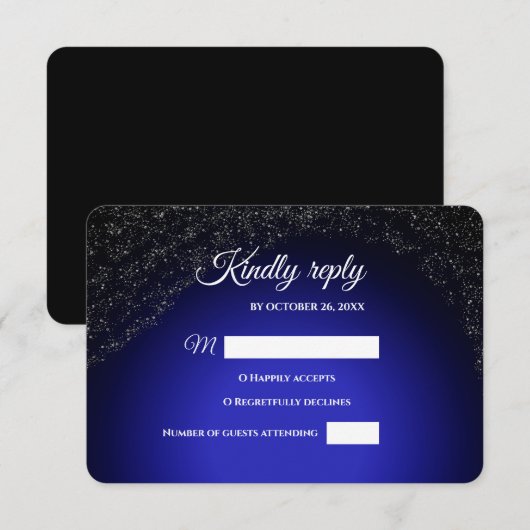 Hemelse bruiloft Volle Maan & Sterren Midnight bla RSVP Kaartje (Voorkant / Achterkant)