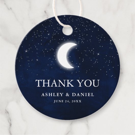 Hemelse bruiloft Waterverf Blue Sky Moon Stars Bedankjes Labels (Voorkant)