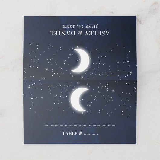 Hemelse bruiloft Waterverf Blue Sky Stars Moon Plaatskaartje (Buitenkant ongevouwen)