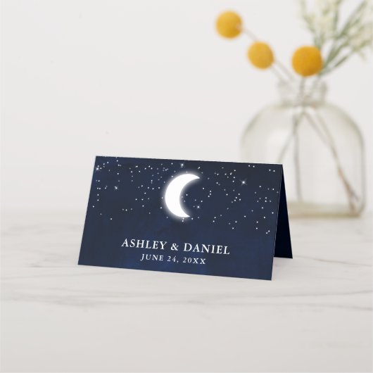 Hemelse bruiloft Waterverf Blue Sky Stars Moon Plaatskaartje (Achterkant)