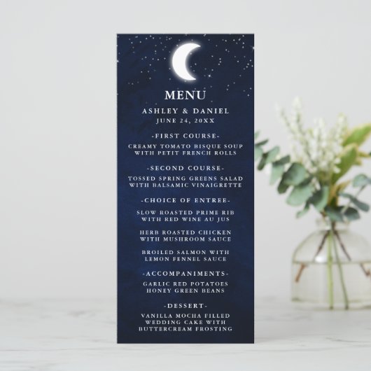 Hemelse bruiloft Waterverf Moon Stars Menu (Staand voorkant)