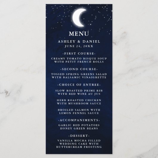 Hemelse bruiloft Waterverf Moon Stars Menu (Voorkant)