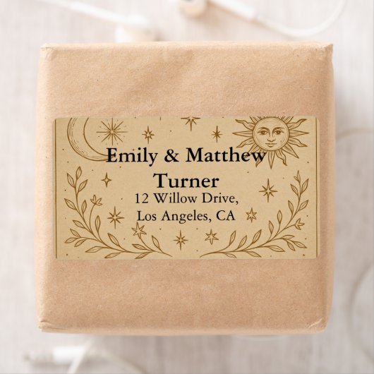 Hemelse bruiloft zon en maan ontwerp etiket (Insitu)