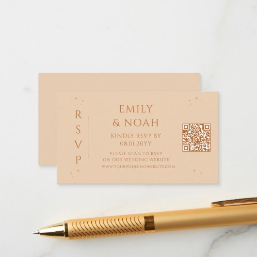 Hemelse Champagne Budget QR Code RSVP Huwelijk Informatiekaartje (Voorkant / Achterkant in situ)