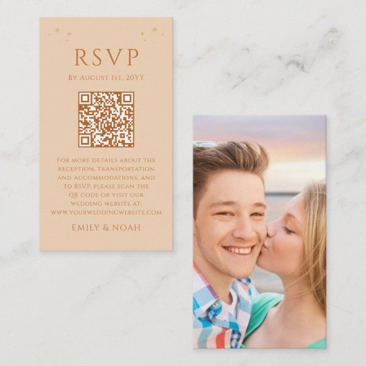 Hemelse Champagne Goud Budget QR Code RSVP Foto Informatiekaartje (Voorkant / Achterkant)