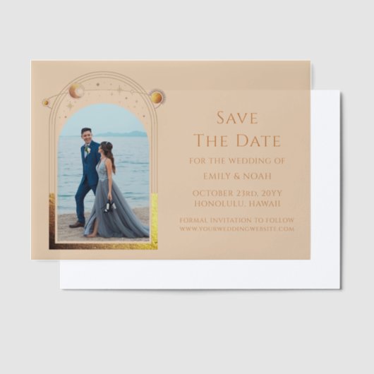 Hemelse Champagne Gouden Foto Bewaar de datum Vellum Uitnodigingen (Offset)