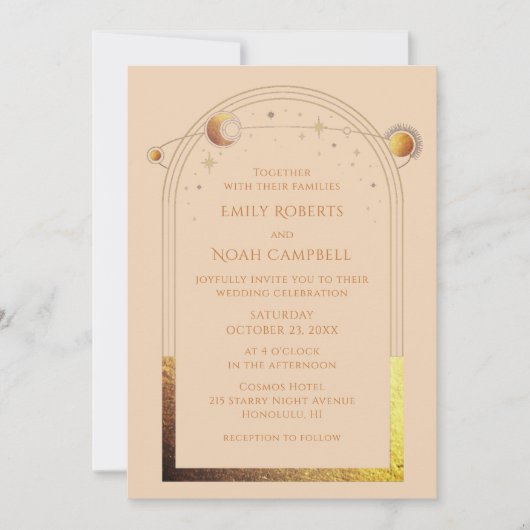 Hemelse Champagne Gouden Zon Maan Sterren Foto Kaart (Voorkant)