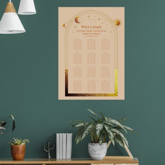 Hemelse Champagne Gouden Zon Maan Sterren Huwelijk Poster (Woonkamer 1)