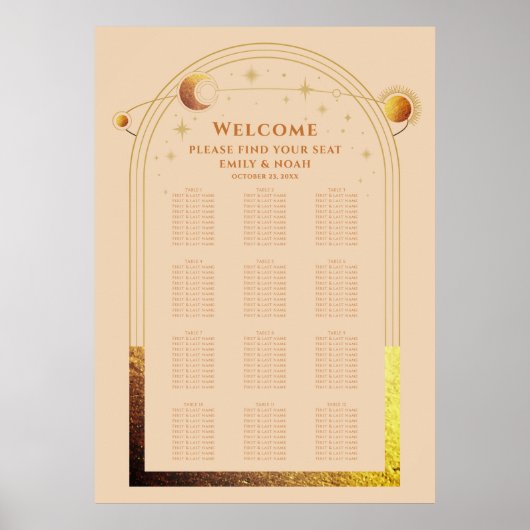 Hemelse Champagne Gouden Zon Maan Sterren Huwelijk Poster (Voorkant)