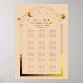 Hemelse Champagne Gouden Zon Maan Sterren Huwelijk Poster