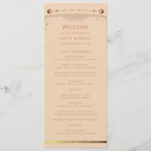 Hemelse Champagne Gouden Zon Maan Sterren Huwelijk Programmakaart (Voorkant)