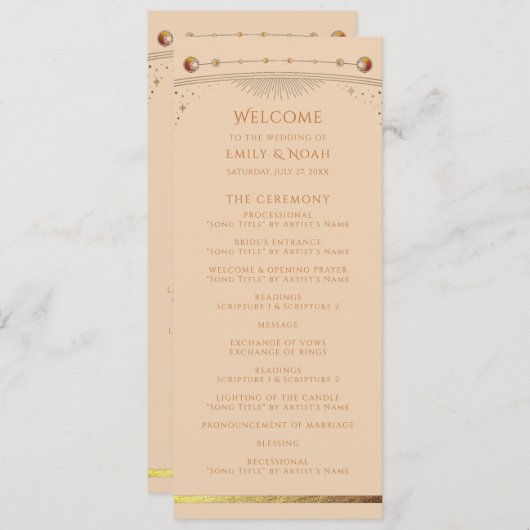 Hemelse Champagne Gouden Zon Maan Sterren Huwelijk Programmakaart (Voorkant / Achterkant)