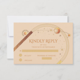 Hemelse Champagne Gouden Zon Maan Sterren Huwelijk RSVP Kaartje