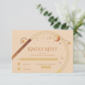 Hemelse Champagne Gouden Zon Maan Sterren Huwelijk RSVP Kaartje (Staand voorkant)