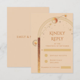 Hemelse Champagne Gouden Zon Maan Sterren Huwelijk RSVP Kaartje