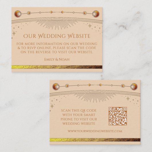 Hemelse Champagne Trouwwebsite RSVP QR Code Informatiekaartje (Voorkant / Achterkant)