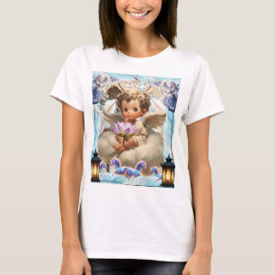 Hemelse Cherubijn Engel Lotus Bloem Ethische Fan T-shirt