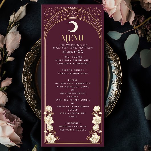 Hemelse Cranberry Elegante Art Nouveau bruiloft Menu