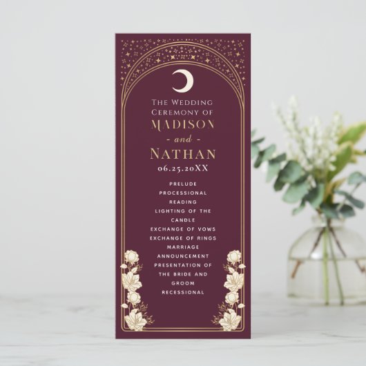 Hemelse Cranberry Elegante Art Nouveau bruiloft Programmakaart (Staand voorkant)