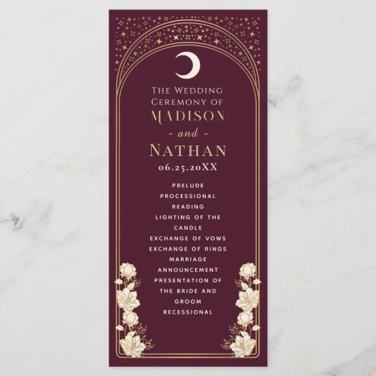 Hemelse Cranberry Elegante Art Nouveau bruiloft Programmakaart (Voorkant)