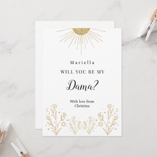 Hemelse Dama-uitnodiging voor Quinceañera-hof Kaart (Voorkant / Achterkant in situ)