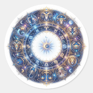 Hemelse Dierenriemwiel met 12 Astrologische Tekens Ronde Sticker