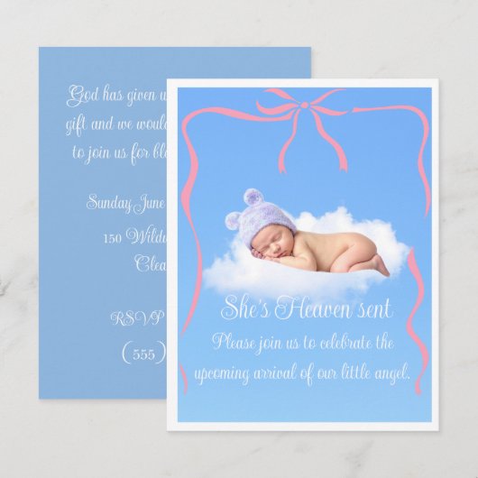 Hemelse digitale uitnodiging voor babyshower (Voorkant / Achterkant)