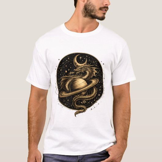 Hemelse Draak Saturnus Fantasie Ruimte Kunst T-shirt (Voorkant)