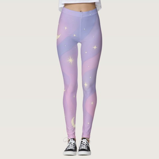 Hemelse Droomlandschap – Zachte Pastel Sterrenstel Leggings (Voorkant)