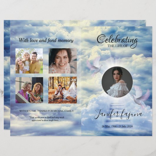 Hemelse Duif Funeral Programma Template (Voorkant / Achterkant)