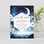 Hemelse Elegante Maanverlichte bruiloft Save The Date (Staand voorkant)