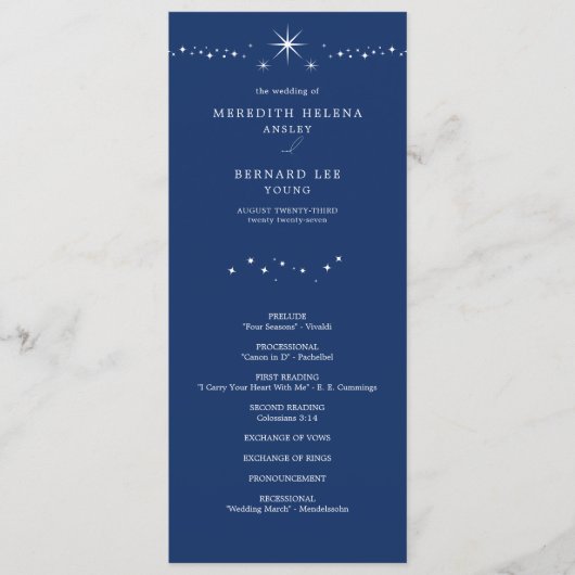 Hemelse Elegante Sterren Navy Blauwe Trouwfeest Fo Programmakaart (Voorkant)