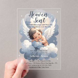 Hemelse Engel Baby In Wolken Baby Shower Acryl Uitnodigingen