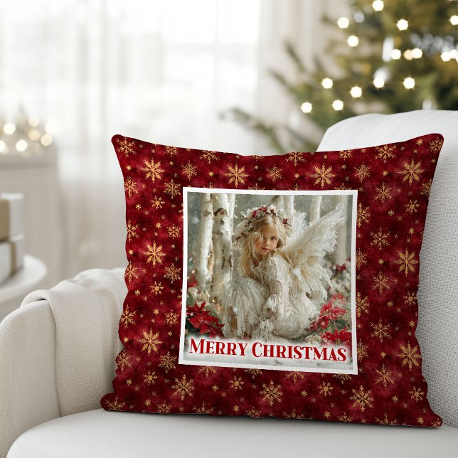 Hemelse Engel Rood Goud Kerst Kussen Cadeau (Heavenly Angel Red Gold Christmas Pillow Gift)