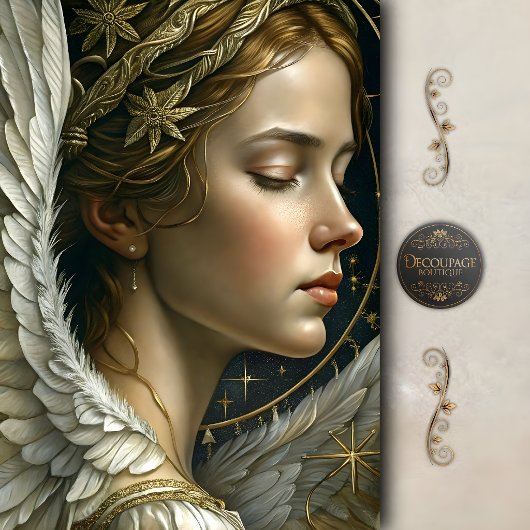 Hemelse Engel Vrouw Gouden Vleugels Decoupage Tissuepapier