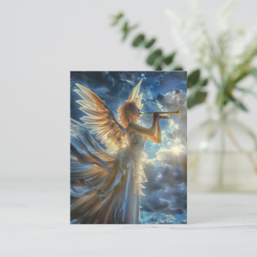 Hemelse Fanfare Angel speelt trompet Briefkaart (Staand voorkant)