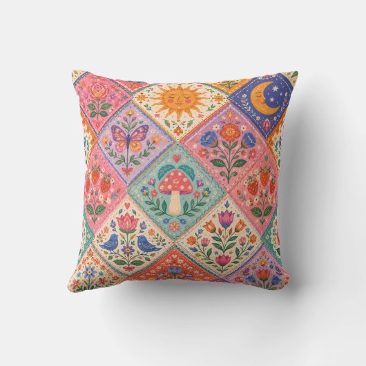 Hemelse Folklore Patchwork Paddenstoel Zon Maan De Kussen (Achterkant)