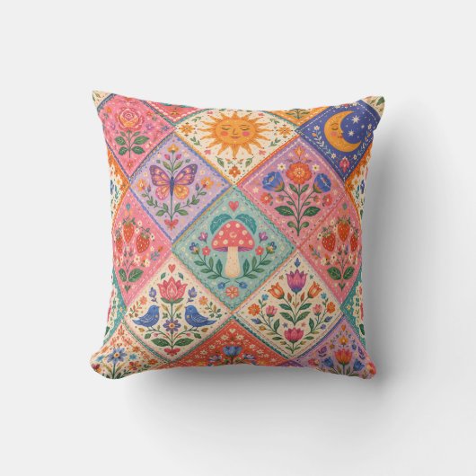 Hemelse Folklore Patchwork Paddenstoel Zon Maan De Kussen (Voorkant)