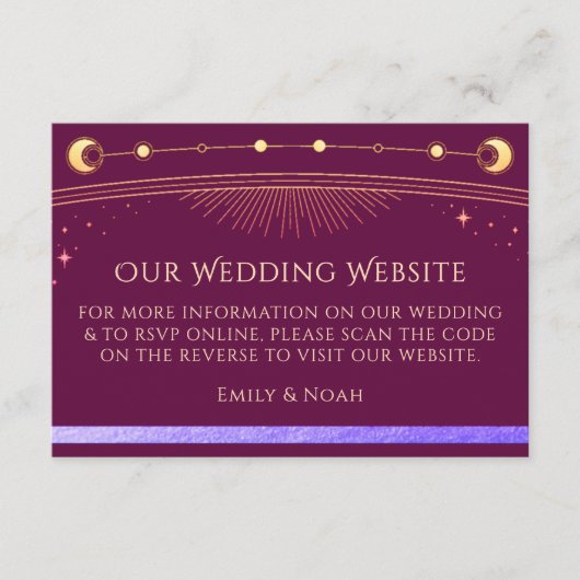 Hemelse Fuchsia bruiloft website RSVP QR-code Informatiekaartje (Voorkant)