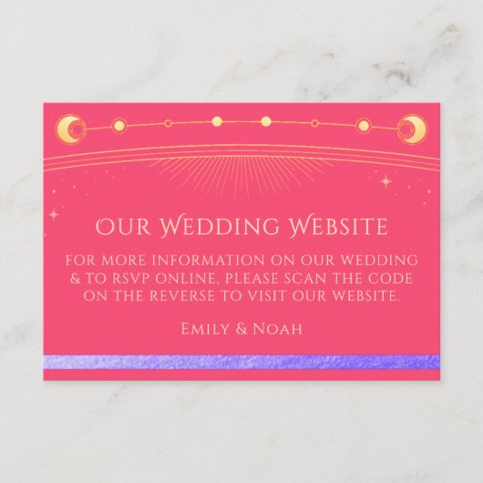 Hemelse Fuchsia bruiloft website RSVP QR-code Informatiekaartje (Voorkant)