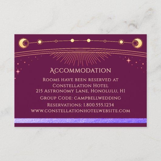 Hemelse Fuchsia Gouden Mystieke Accommodatie Informatiekaartje (Voorkant)